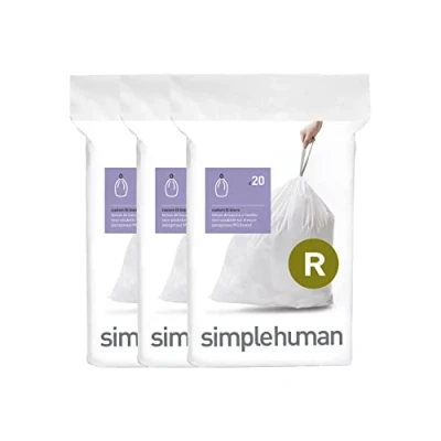 Afbeelding van simplehuman CW0253 code R maatwerk afvalzakken, vuilniszakken, 10 liter, 3 x pak van 20 (60 afvalzakken), wit plastic