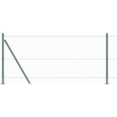 Afbeelding van vidaXL Hexagon Fence Groen 0,8x100 m Staal, Posts met Basisplaten 13 stuks Ø32mm 90cm Gegalvaniseerd Staal