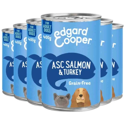 Afbeelding van 6x Edgard &amp; Cooper Blik Vers Vlees Hondenvoer Zalm Kalkoen 400 gr