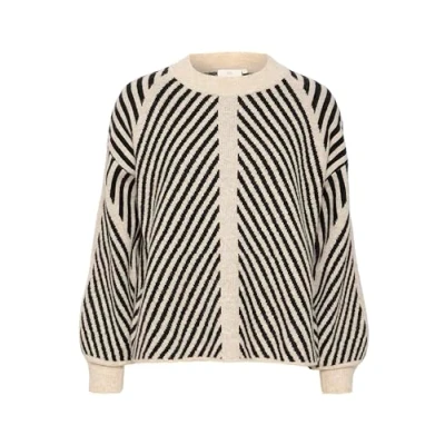 Afbeelding van KAFFE Damestrui, regular fit, lange mouwen, ronde hals, gestreept, beige gemêleerd/zwart, S
