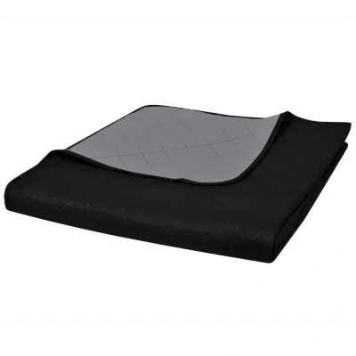 Afbeelding van vidaXL Bedsprei gewatteerd dubbelzijdig 170x210 cm zwart/grijs