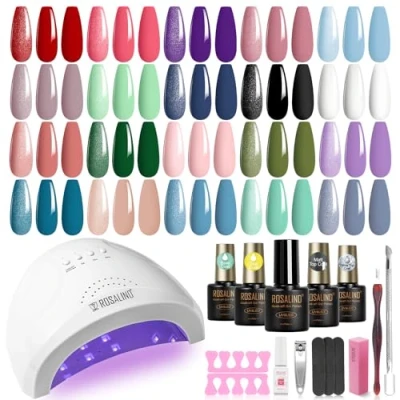 Afbeelding van ROSALIND UV nagellak set met lamp 48W, 20+4 stuks gel starter nagels rood paars blauw groen roze Shellac polish nagelsalon