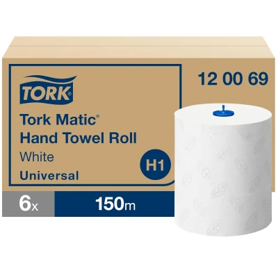 Afbeelding van Tork Matic Handdoekrol Wit H1, Advanced, Embossing voor efficiënt drogen, 6 x 150 m rollen, 120069