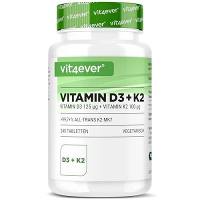 Afbeelding van Vitamine D3 5.000 IE &amp; K2 200 mcg (MK7) 180 tabletten Vit4ever