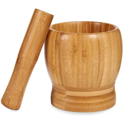 Afbeelding van Bamboe houten Vijzel met stamper D11 x H12 cm en mortier