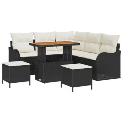 Afbeelding van vidaXL 8 delige Tuin Sofa Set met Kussens Zwart Poly Riet Acacia