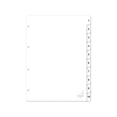 Afbeelding van Kangaro tabbladen A4 PP 120 micron wit 4 gaats 10 delig cijfers W410C