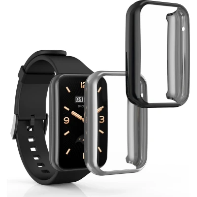 Afbeelding van kwmobile 2x smartwatch hoes geschikt voor Xiaomi Mi Band 7 Pro hoesje Siliconen sporthorloge cover Activity tracker case in zwart / zilver