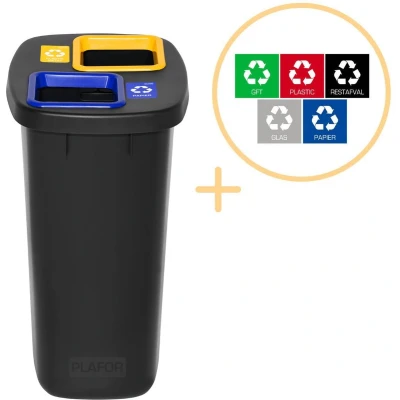 Afbeelding van Duo Prullenbak voor Afvalscheiding, 90L, Met 5 Gratis Stickers, Recycle Afvalbak