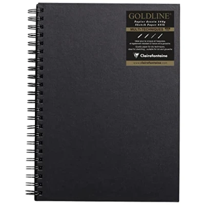 Afbeelding van Clairefontaine Ref 34254C Goldline Wirebound Pad (64 witte vellen) A4 formaat, 140gsm papier, portretlay out zwarte omslag geschikt voor droge technieken
