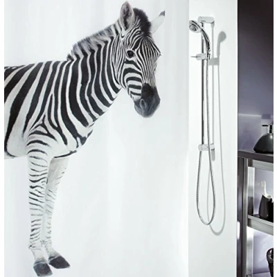 Afbeelding van Spirella Anti schimmel douchegordijn &quot;Zebra&quot;, antibacterieel, wasbaar, waterdicht, polyester, 180 x 200 cm, wit