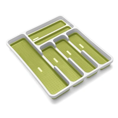 Afbeelding van Addis Premium Anti Slip Soft Base Lade Bestek Organizer Tray, 6 Compartimenten, Wit &amp; Groen, secties 517612