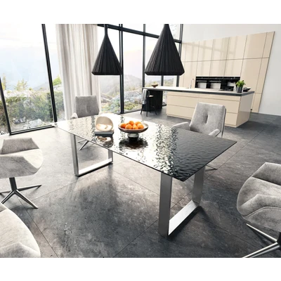 Afbeelding van DELIFE Eetkamertafel Edge 200x100 Glas smelten rokerig zwart 3D Relief RVS Schmal