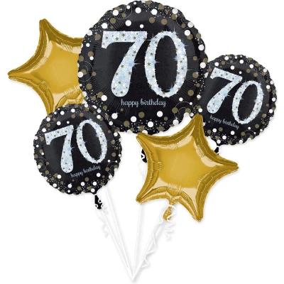 Afbeelding van Anagram Folieballonpakket Sparkling 70th Birthday Zwart 5 delig
