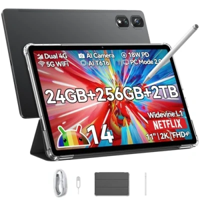 Afbeelding van Blackview Tab16Pro tablet 11 inch, Android 14 tablet, 16 GB RAM 256 ROM (2TB TF) 4G LTE 5G WiFi met pen en hoes, 13 MP + 8 MP, 7700 mAh, 2K display Widevine L1, GPS