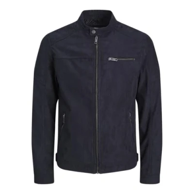 Afbeelding van Mann JACK &amp; JONES Imitatieleer Jas Biker Blouson Bomberjacke JJEROCKY Ontwerp Overgangsjas, Colour:Black, Size:XS