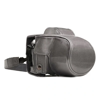 Afbeelding van MegaGear MG1348 Ever Ready Leren Cameraset met Draagriem en Batterijtoegang, voor Olympus Om D E M10 Mark III (14 42mm), Grijs