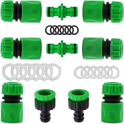 Afbeelding van YAAVAAW 10 stuks slangkoppeling, tuinslang, accessoires, 1/2 inch slangaansluiting, set met slangconnector, tweewegkoppeling, 2 in 1 kraanaansluiting voor snelle aansluiting