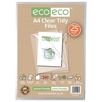 Afbeelding van eco A4 50% Gerecycleerde Tas 25 Netjes Rapportbestanden, 200 micron Open Top &amp; Side Covers File Portefeuilles Clear Cut Flush, eco097