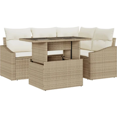 Afbeelding van vidaXL 5 delige tuinsofa set met kussens beige poly rattan