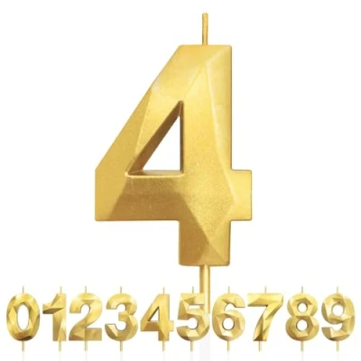 Afbeelding van 4e verjaardag kaarsen, nummer 4 kaars, gouden verjaardagskaarsen voor taart, diamant 3D Happy Birthday taartkaars decoraties verjaardagsfeestje bruiloft viering benodigdheden