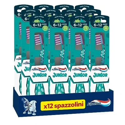 Afbeelding van Aquafresh Junior, Tandenborstel voor kinderen van 6 tot 12 jaar, melk en permanente tanden, zachte haren, effectieve reiniging, flexibele hals, stuks