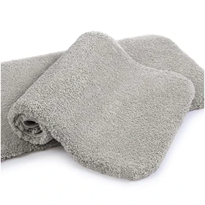 Afbeelding van Zachte badmat, antislip, superabsorberende mat van dikke en pluizige microvezel, sneldrogend, machinewasbaar, set 2 matten, 50 x 80 cm (lichtgrijs)