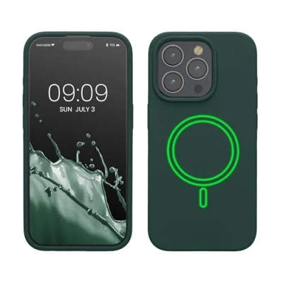 Afbeelding van kwmobile telefoonhoesje geschikt voor Apple iPhone 15 Pro Hoesje met magneet compatibel MagSafe Smartphone case in mosgroen