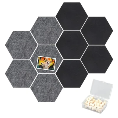 Afbeelding van Neikafan 10 Stuks Vilt Prikbord Zeshoek Zwart Grijs Viltbord Zeshoekig Zelfklevend Met Prikpennen Voor Het Ophangen Van Foto&#039;s,Bulletin Boards Desk Deco Kinderkamer Kantoor
