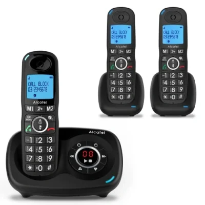 Afbeelding van Alcatel XL595 B Voice Trio, draadloze telefoon antwoordapparaat met 3 handsets, groot display, audio boost, oproepblokkeringsfunctie