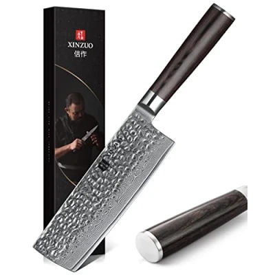 Afbeelding van XINZUO Nakiri Damascus Koksmes Keukenmes 17.0 cm, Japans Staal Koolstofstaal Klein en scherp mes met Pakkawood handvat He Serie