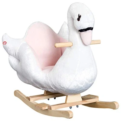Afbeelding van HOMCOM Kinderen schommelpaard baby schommeldier zwaan vanaf 18 maanden pluche roze + wit 330 080V01