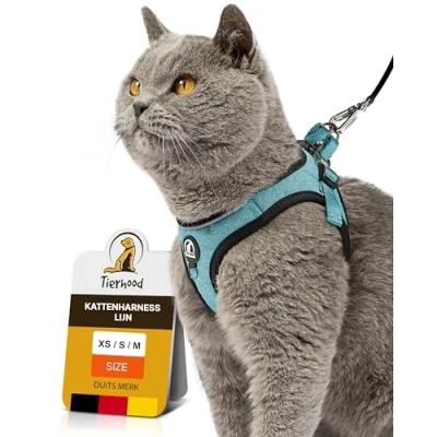Afbeelding van Tierhood Kattenharnas set met riem voor gecontroleerde vrijheid zacht harnas comfortabel, instelbaar en robuust actieve katten (Blauw, XS)