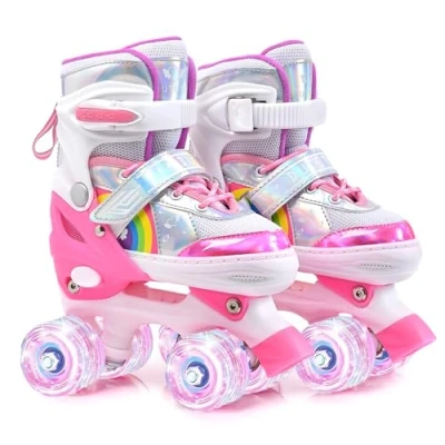 Afbeelding van ERNAN Rolschaatsen kinderen Rollaarzen, 8 oplichtende wielen en 4 maten verstelbaar. voor kinderen, beginners, geschikt binnen buiten (regenboog A, M)