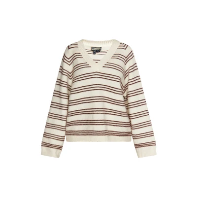 Afbeelding van DREIMASTER Vintage Dames Gebreide Trui XL/XXL / Wol Wit Donker Rood 52% Polyacryl 25% Nylon 23% Polyester