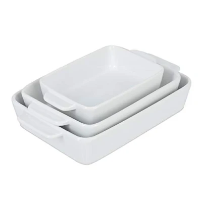Afbeelding van Relaxdays ovenschalen set, 3 stuks, keramiek, groottes, rechthoekig, lasagne, kan in vaatwasser, lasagneschaal, wit