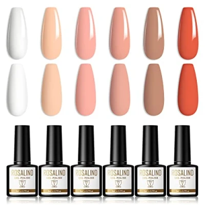 Afbeelding van ROSALIND Gel Nagellak Wit Oranje Roze Bruin Rood 6 Kleuren Shellac Set 8ml Soak Off UV/LED Gellak Nail Polish Voor Gelnageldesigns/Nagelsalon