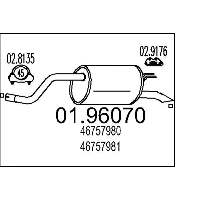 Afbeelding van MTS 01.96070 Einddemper 1020mm FIAT: Punto II Hatchback (188) 1.2 16V 80 (188.233, .235, .253, .255, .333, .353, .639,..., Natural Power