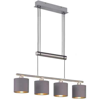 Afbeelding van Trio Leuchten Garda 305400441 JoJo hanglamp, metaal, nikkel mat, E14, stoffen kap taupe/goud