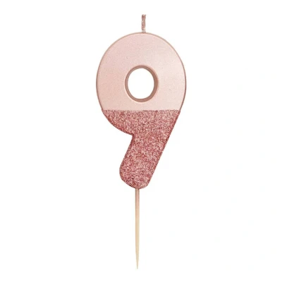 Afbeelding van Roze Goud Glitter Nummer 9 kaars Premium kwaliteit taarttopper decoratie Voor kinderen, volwassenen, 9e, 90e verjaardag, mijlpaal