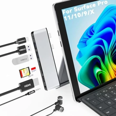 Afbeelding van Surface Pro 11/10/9/X Dockingstation, Hub USB C 11 met HDMI 4K, Thunerbolt 4 (video 8K + data PD 100 W), 2 3.0, 3,5 mm audio, SD/TF, voor