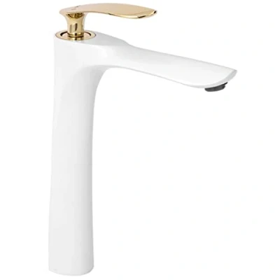 Afbeelding van REA Orbit Wastafelkraan/ Mengkraan Opbouw Hoog Model Glans Wit/Goud