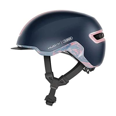 Afbeelding van ABUS Urban Helm HUD Y met magnetisch, oplaadbaar led achterlicht &amp; magneetsluiting coole fietshelm voor dagelijks gebruik dames en heren blauw/roze mat, maat L