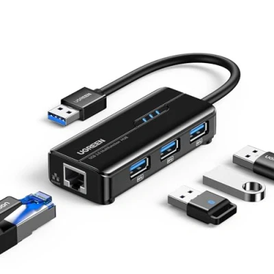 Afbeelding van UGREEN USB 3.0 Hub Ethernet Adapter naar RJ45 Netwerkadapter 1000Mbps Gigabit Compatibel met PC, Mi Box s, 3 Switch Ondersteuning Mac OS, Windows 11/10/8/7, Linux