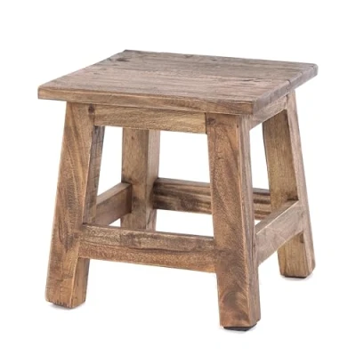 Afbeelding van Rustieke Vintage VOETENBANK Palo 27,5x26x26 cm (HxBxD), mahoniehouten gerecycled hout houten krukje, bijzetkrukje, plantenkrukje kleur: 03 donkerbruin