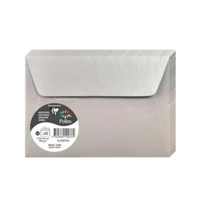 Afbeelding van Clairefontaine 50076C Een verpakking met 20 enveloppen pollen zelfklevend, 11,4 x 16,2 cm, 120 g, zilver