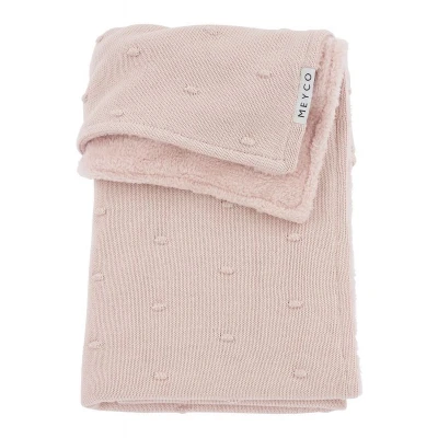 Afbeelding van Meyco reversible baby ledikantdeken Mini Knots Teddy 100x150 cm Soft Pink
