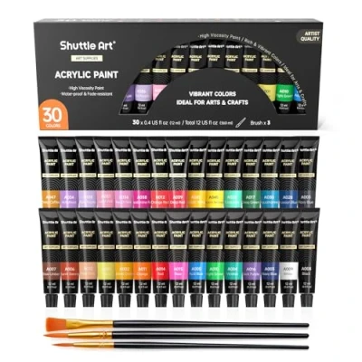 Afbeelding van Shuttle Art Acrylverfset, 30 x 12 ml tubes knutselverf voor kinderen, acrylverfset klei, model, poster, rotsschilderen, verf kinderen en volwassenen, beginnende schilderen op canvas,