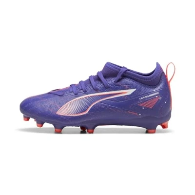 Afbeelding van Puma Ultra 5 Match FG/AG JR Unisex Voetbalschoenen met kunststof noppen voor kinderen, Maat: 29, Lapis lazuli/white/sunset glow Textiel/ synthetisch