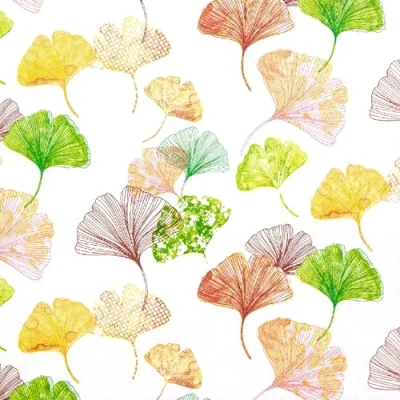 Afbeelding van 20 servetten natuur kleurrijke ginkgo als tafeldecoratie. Papieren met motief. Ook voor decoupage en servettechniek 33x33cm